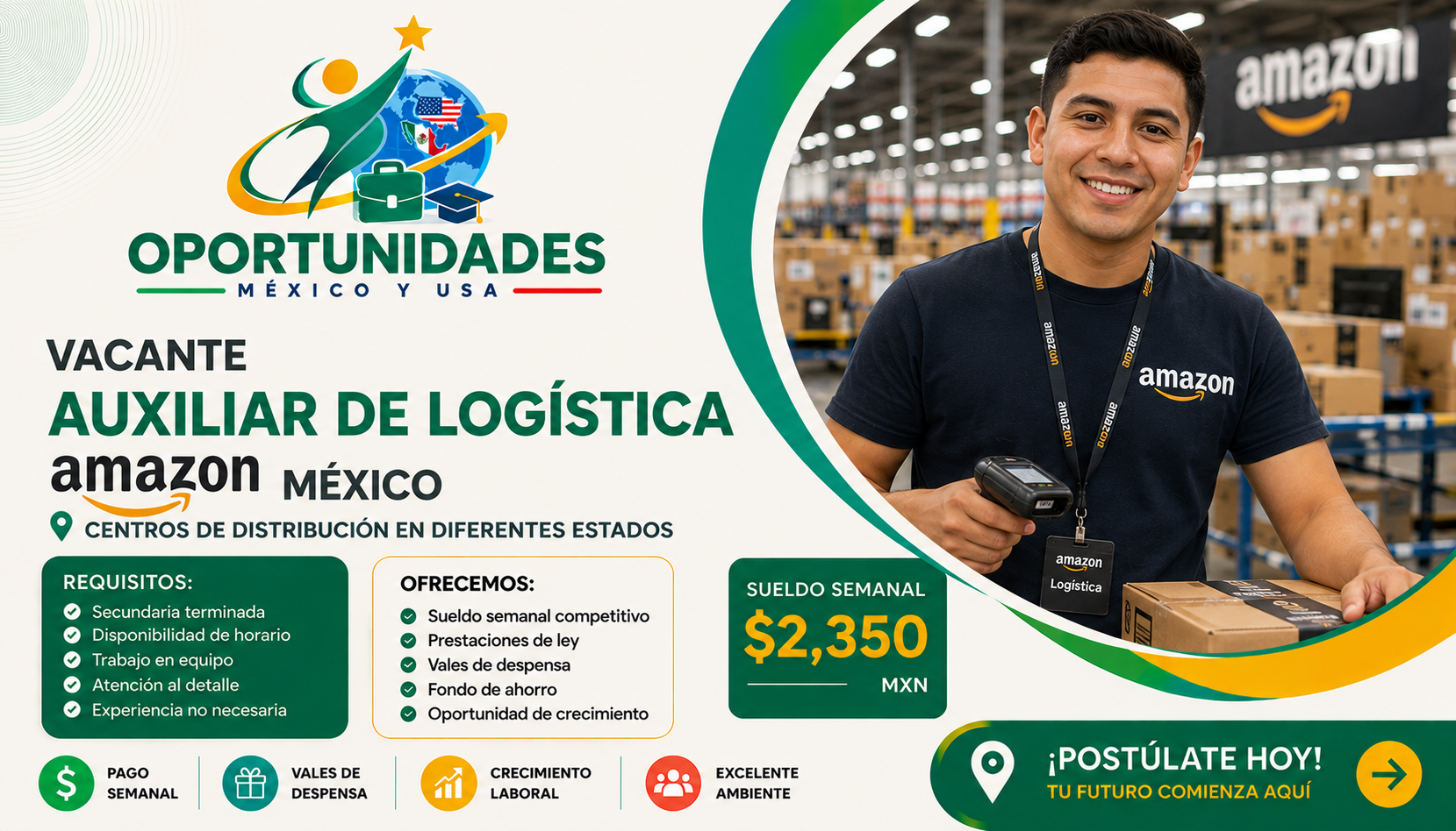 Vacante Auxiliar de Logística Amazon México