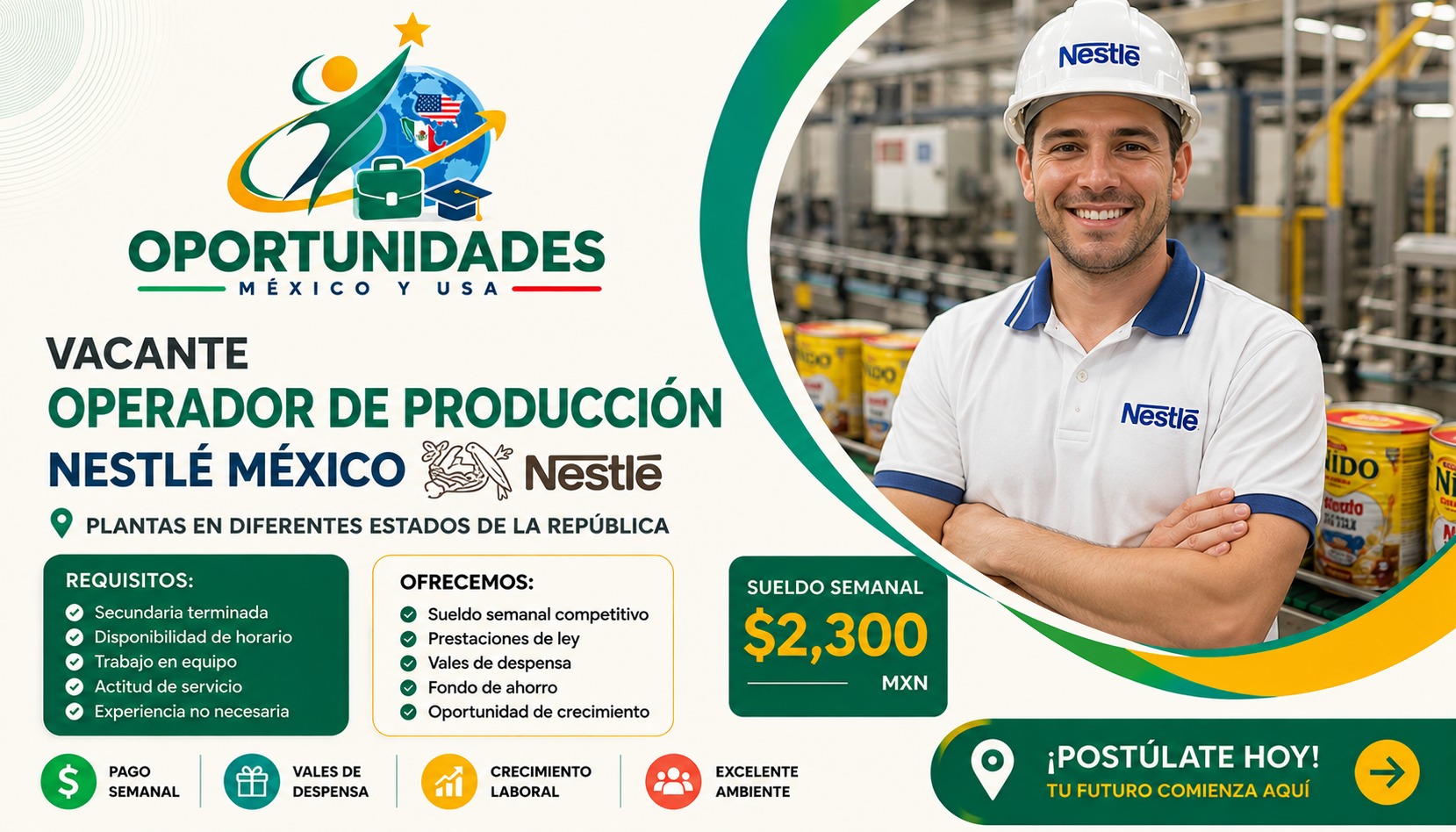 Vacante Operador de Producción Nestlé México