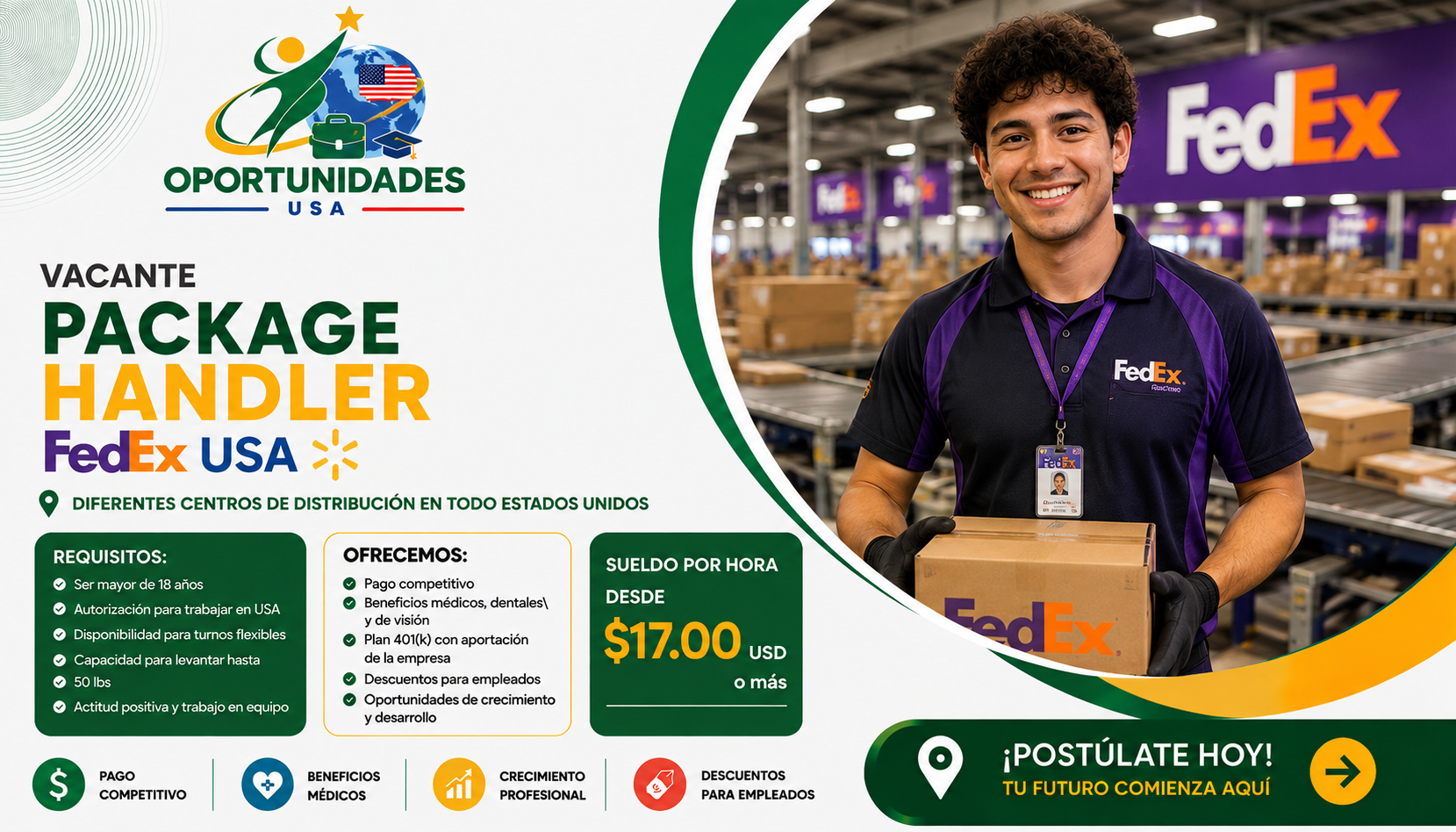 Vacante Package Handler FedEx USA